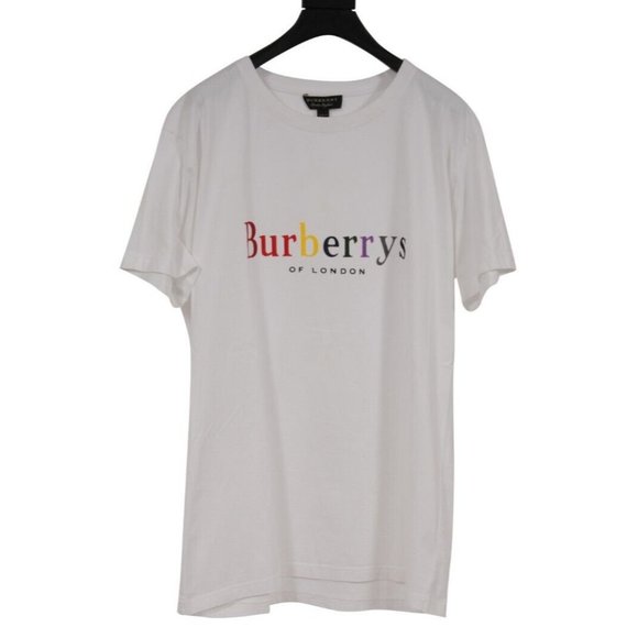 Burberry Men Rainbow Burberrys Logo T Shirt Size Large White Rainbow 100% Cotton